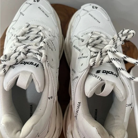 Size 10- Balenciaga Triple S Sneaker Allover Logo - White